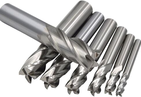 Wokesi Pack of 7Pcs,1/8'' 5/32'' 3/16'' 1/4'' 5/16'' 3/8'' 1/2''Blade Diameter,High Speed Steel (M2AI),Full Grinded,Square Nose End Mill Cutter CNC Router Bits (1/8+5/32+3/16+1/4+5/16+3/8+1/2 4Flute) in Saudi Arabia