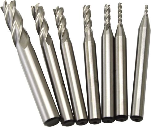 Wokesi Pack of 7Pcs,1/8'' 5/32'' 3/16'' 1/4'' 5/16'' 3/8'' 1/2''Blade Diameter,High Speed Steel (M2AI),Full Grinded,Square Nose End Mill Cutter CNC Router Bits (1/8+5/32+3/16+1/4+5/16+3/8+1/2 4Flute) in Saudi Arabia