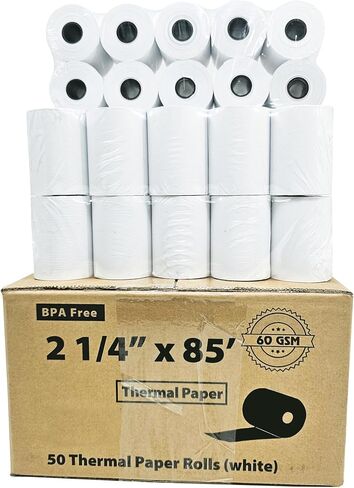 (60 جرامًا) 2.25 2 1/4 × 85 لفات ورق حراري 50 لفة البيانات الأولى FD130 FD50 FD400 FD55 FD100Ti ورق حراري Tranz 420، Verifone Vx510، Vx510LE، Vx570 - Zebra ZQ520/QL420/RW420 طابعة محمولة in Kuwait