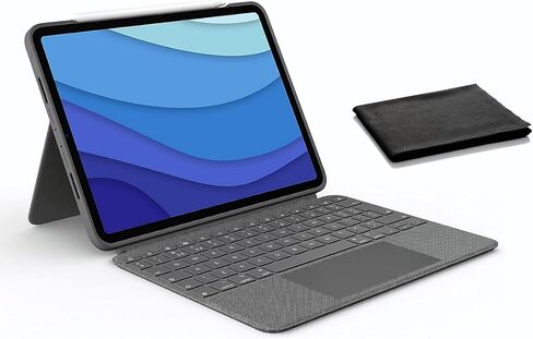 Logitech Combo Touch لجهاز Apple iPad Pro مقاس 11 بوصة (الجيل الأول والثاني والثالث والرابع) حافظة لوحة مفاتيح iPad - لوحة مفاتيح بإضاءة خلفية قابلة للفصل، لوحة تتبع يمكن النقر عليها في أي مكان - رمادي، تصميم أمريكي، مع قطعة قماش، تغليف بالجملة in Saudi Arabia