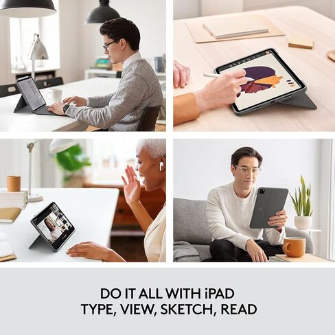 Logitech Combo Touch لجهاز Apple iPad Pro مقاس 11 بوصة (الجيل الأول والثاني والثالث والرابع) حافظة لوحة مفاتيح iPad - لوحة مفاتيح بإضاءة خلفية قابلة للفصل، لوحة تتبع يمكن النقر عليها في أي مكان - رمادي، تصميم أمريكي، مع قطعة قماش، تغليف بالجملة in Saudi Arabia