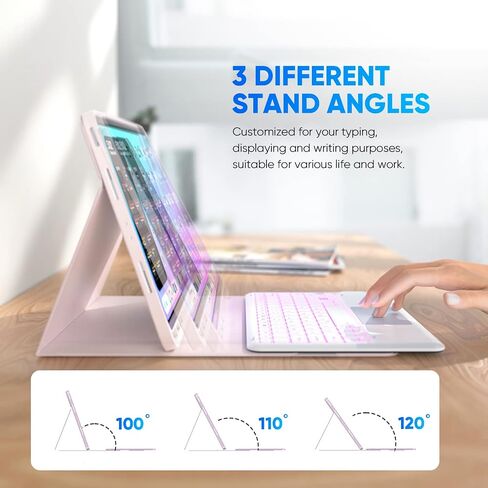 حافظة MicroPack iPad Pro 12.9 مع لوحة مفاتيح - (الجيل السادس، 2022) لوحة مفاتيح مع لوحة تتبع 7 ألوان بإضاءة خلفية، لوحة مفاتيح لاسلكية قابلة للفصل متوافقة مع iPad Pro 12.9 الجيل الخامس، الجيل الرابع، الجيل الثالث، وردي in Kuwait