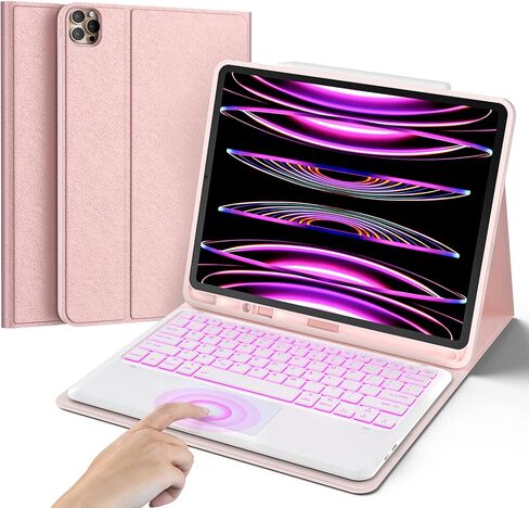 حافظة MicroPack iPad Pro 12.9 مع لوحة مفاتيح - (الجيل السادس، 2022) لوحة مفاتيح مع لوحة تتبع 7 ألوان بإضاءة خلفية، لوحة مفاتيح لاسلكية قابلة للفصل متوافقة مع iPad Pro 12.9 الجيل الخامس، الجيل الرابع، الجيل الثالث، وردي in Kuwait