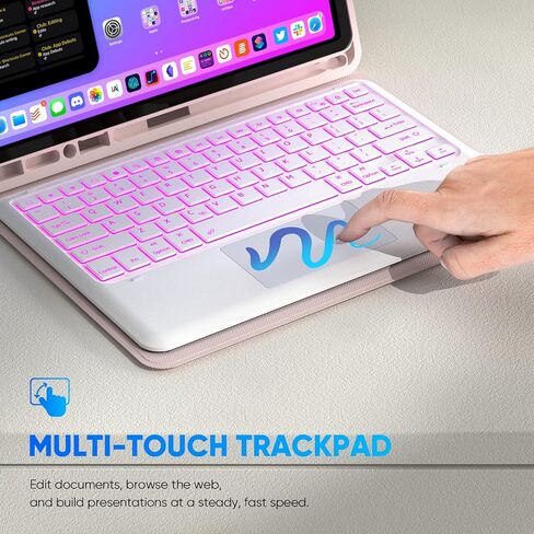 حافظة MicroPack iPad Pro 12.9 مع لوحة مفاتيح - (الجيل السادس، 2022) لوحة مفاتيح مع لوحة تتبع 7 ألوان بإضاءة خلفية، لوحة مفاتيح لاسلكية قابلة للفصل متوافقة مع iPad Pro 12.9 الجيل الخامس، الجيل الرابع، الجيل الثالث، وردي in Kuwait