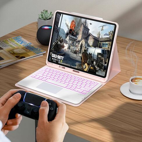 حافظة MicroPack iPad Pro 12.9 مع لوحة مفاتيح - (الجيل السادس، 2022) لوحة مفاتيح مع لوحة تتبع 7 ألوان بإضاءة خلفية، لوحة مفاتيح لاسلكية قابلة للفصل متوافقة مع iPad Pro 12.9 الجيل الخامس، الجيل الرابع، الجيل الثالث، وردي in Kuwait