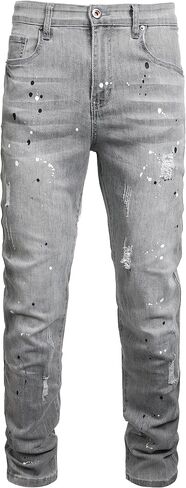 Men Ripped Jeans Fashion Slim Fit Traight Distressed Design Skinny Stretch Comfort Flex Waist Denim Pants in Saudi Arabia