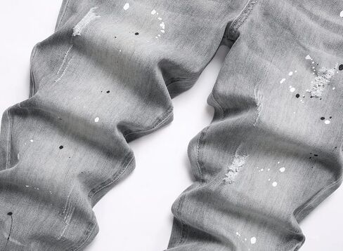 Men Ripped Jeans Fashion Slim Fit Traight Distressed Design Skinny Stretch Comfort Flex Waist Denim Pants in Saudi Arabia