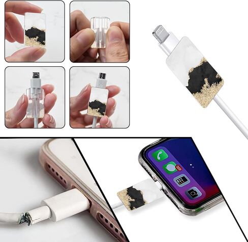 حامي الكابل الملون لشاحن iPhone للنساء والفتيات، طباعة لطيفة مع أحبار الألوان المائية الصينية، واقي كابل الهاتف، موفر سلك خط بيانات الشحن، أداة تقطيع الكابل، واقي سلك الكابل in Kuwait