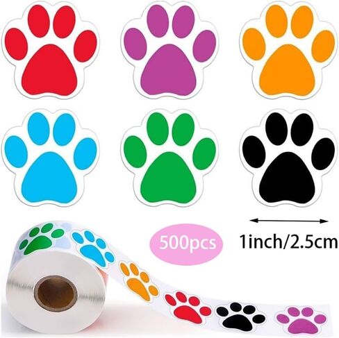 500 قطعة من ملصقات طباعة مخالب الكلب، ملصقات حائط ملونة على شكل مخلب حيوان مقاس 1 بوصة، ملصقات مطبوعة بمخالب ذاتية اللصق للهدايا، تزيين غرفة الحفلات، أختام مغلف، بريد، أطفال الفصول الدراسية (النمط 1) in Kuwait