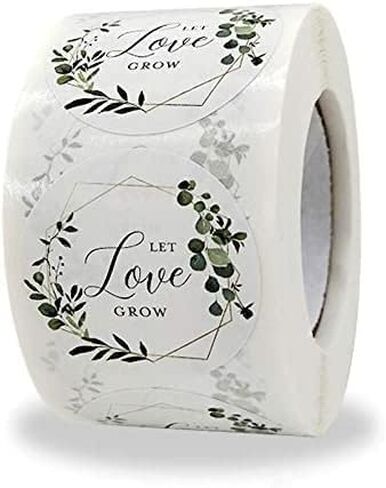 Let Love Grow Stickers 1.5'' Circle Labels 500 Per Pack New Roll Handicraft Decoration Thank You Sealing Sticker Gift Envelope Wedding Celebration Botanical Boutique Stickers in Saudi Arabia