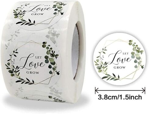 Let Love Grow Stickers 1.5'' Circle Labels 500 Per Pack New Roll Handicraft Decoration Thank You Sealing Sticker Gift Envelope Wedding Celebration Botanical Boutique Stickers in Saudi Arabia