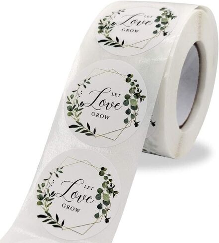 Let Love Grow Stickers 1.5'' Circle Labels 500 Per Pack New Roll Handicraft Decoration Thank You Sealing Sticker Gift Envelope Wedding Celebration Botanical Boutique Stickers in Saudi Arabia