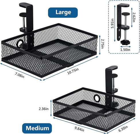 درج تخزين Wetheny تحت المكتب، مشبك دوار مصنوع من سبائك الصلب يدور 360 درجة، حامل قلم منظم سطح المكتب المخفي سهل التركيب، تخزين مستلزمات المكتب المنزلي الفنية in Kuwait