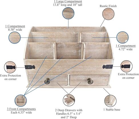 منظم مكتب خشبي كبير الحجم Mini-Hutch مزود بأدراج. ديكور مكتبي ريفي، ملحقات مكتبية ومستلزمات مكتبية. 6 حجرة منظم البريد، منظم الملفات in Kuwait