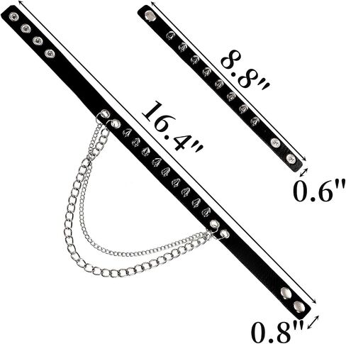 6 PCS Punk Studded Necklace Bracelet Set, Leather Gothic Rivet Choker and Wristband, Adjustable Rock Choker Bangle with Snap Button, Cool Spike Biker Accessories for Halloween Cosplay Party in Saudi Arabia