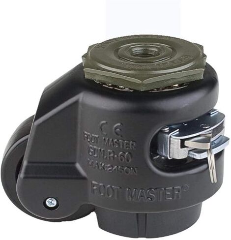 FOOTMASTER GDR-80S-BLK-1/2 عجلة نايلون وعجلة تسوية NBR، 1100 رطل، مثبتة على الجذع بقطر فتحة تثبيت 0.5 بوصة، أسود in Kuwait