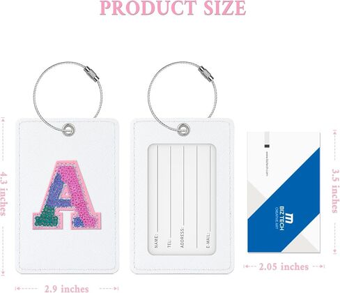 Sodsay 2 PCS Initial Luggage Tag, Luggage Tags for Suitcases Cute Sequin Letter PU Leather Travel Bag Baggage Tags ID Label with Steel Loops for Women Kids Teens(L, White Leather+Colorful Letter) in Saudi Arabia