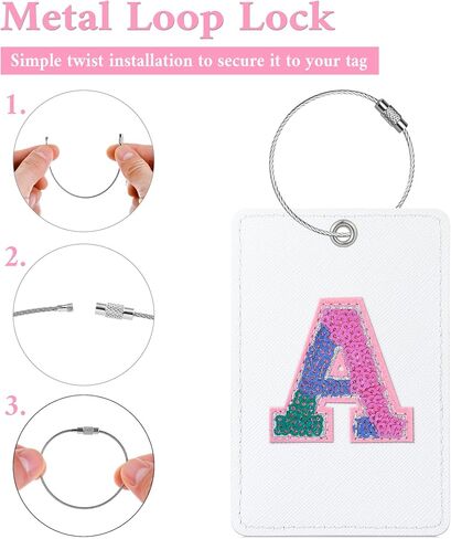 Sodsay 2 PCS Initial Luggage Tag, Luggage Tags for Suitcases Cute Sequin Letter PU Leather Travel Bag Baggage Tags ID Label with Steel Loops for Women Kids Teens(L, White Leather+Colorful Letter) in Saudi Arabia