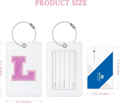 Sodsay 2 PCS Initial Luggage Tag, Luggage Tags for Suitcases Cute Sequin Letter PU Leather Travel Bag Baggage Tags ID Label with Steel Loops for Women Kids Teens(L, White Leather+Colorful Letter) in Saudi Arabia