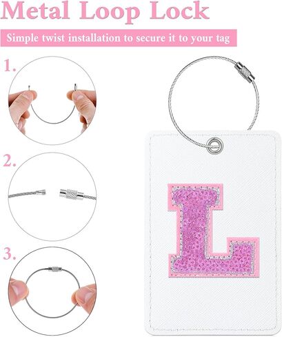 Sodsay 2 PCS Initial Luggage Tag, Luggage Tags for Suitcases Cute Sequin Letter PU Leather Travel Bag Baggage Tags ID Label with Steel Loops for Women Kids Teens(L, White Leather+Colorful Letter) in Saudi Arabia