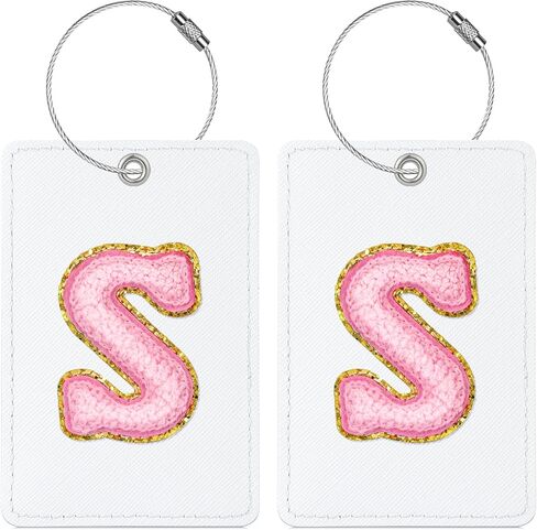Sodsay 2 PCS Initial Luggage Tag, Luggage Tags for Suitcases Cute Sequin Letter PU Leather Travel Bag Baggage Tags ID Label with Steel Loops for Women Kids Teens(L, White Leather+Colorful Letter) in Saudi Arabia