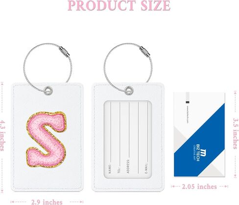 Sodsay 2 PCS Initial Luggage Tag, Luggage Tags for Suitcases Cute Sequin Letter PU Leather Travel Bag Baggage Tags ID Label with Steel Loops for Women Kids Teens(L, White Leather+Colorful Letter) in Saudi Arabia