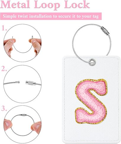 Sodsay 2 PCS Initial Luggage Tag, Luggage Tags for Suitcases Cute Sequin Letter PU Leather Travel Bag Baggage Tags ID Label with Steel Loops for Women Kids Teens(L, White Leather+Colorful Letter) in Saudi Arabia