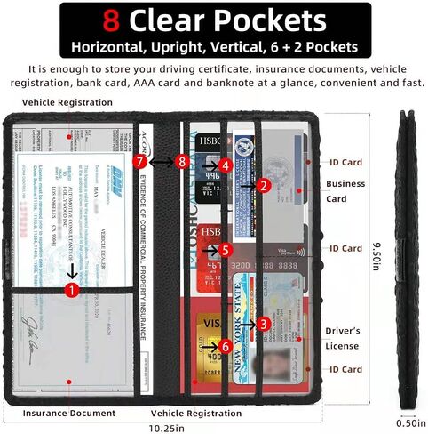 Car Registration & Insurance Card Holder：Auto Glove Box Document Organizer Leather Vehicle Travel License Wallet Accessories for Women Men（black） in Saudi Arabia