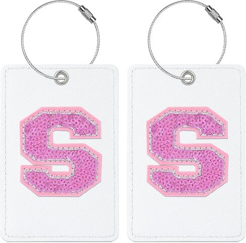 Sodsay 2 PCS Initial Luggage Tag, Luggage Tags for Suitcases Cute Sequin Letter PU Leather Travel Bag Baggage Tags ID Label with Steel Loops for Women Kids Teens(L, White Leather+Colorful Letter) in Kuwait