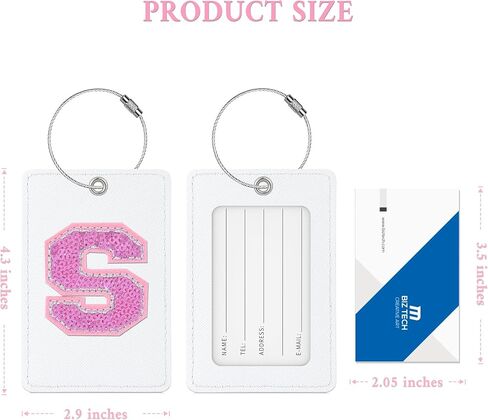 Sodsay 2 PCS Initial Luggage Tag, Luggage Tags for Suitcases Cute Sequin Letter PU Leather Travel Bag Baggage Tags ID Label with Steel Loops for Women Kids Teens(L, White Leather+Colorful Letter) in Kuwait