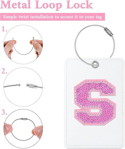 Sodsay 2 PCS Initial Luggage Tag, Luggage Tags for Suitcases Cute Sequin Letter PU Leather Travel Bag Baggage Tags ID Label with Steel Loops for Women Kids Teens(L, White Leather+Colorful Letter) in Kuwait