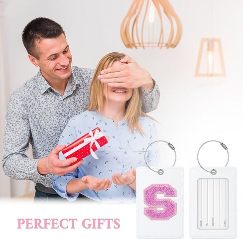 Sodsay 2 PCS Initial Luggage Tag, Luggage Tags for Suitcases Cute Sequin Letter PU Leather Travel Bag Baggage Tags ID Label with Steel Loops for Women Kids Teens(L, White Leather+Colorful Letter) in Kuwait