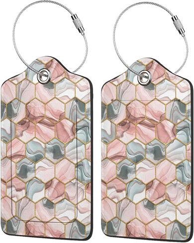 Boho Leaves Floral Abstract 2 Pack Luggage Tag for Suitcase, Leather Name Tag Id Label Luggage Tags with Stainless Steel Loop and Privacy Cover for Women Men Travel in Saudi Arabia
