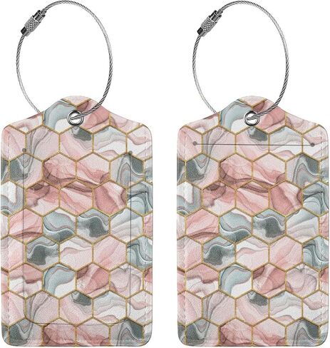 Boho Leaves Floral Abstract 2 Pack Luggage Tag for Suitcase, Leather Name Tag Id Label Luggage Tags with Stainless Steel Loop and Privacy Cover for Women Men Travel in Saudi Arabia