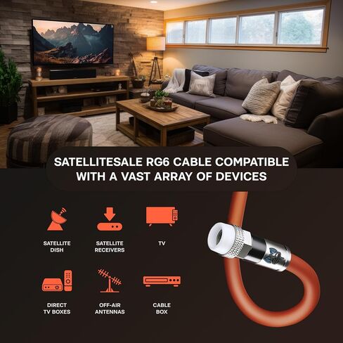 SatelliteSale خارجي RG6 محوري 1800 ميجا هرتز كابل الدفن المغمور تحت الأرض سلك عالمي سلك بولي إيثيلين برتقالي 10 أقدام in Kuwait