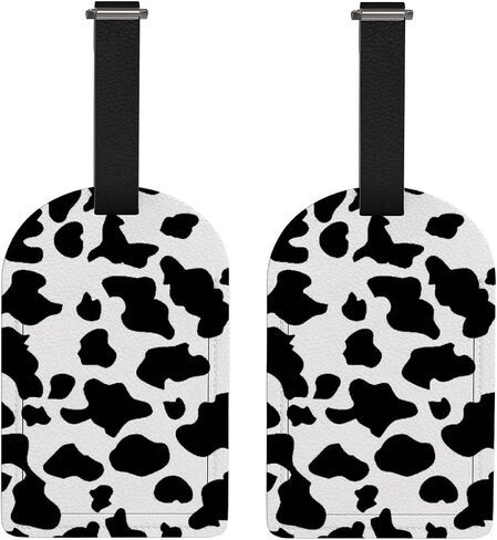 Travel Luggage Tag with Name ID Card Cow Pattern Print Baggage Tags,2 Pack PU Leather Suitcase Tag Set for Teenagers, 4.5x2.75 Inch in Saudi Arabia