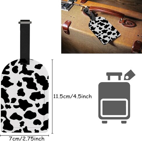 Travel Luggage Tag with Name ID Card Cow Pattern Print Baggage Tags,2 Pack PU Leather Suitcase Tag Set for Teenagers, 4.5x2.75 Inch in Saudi Arabia