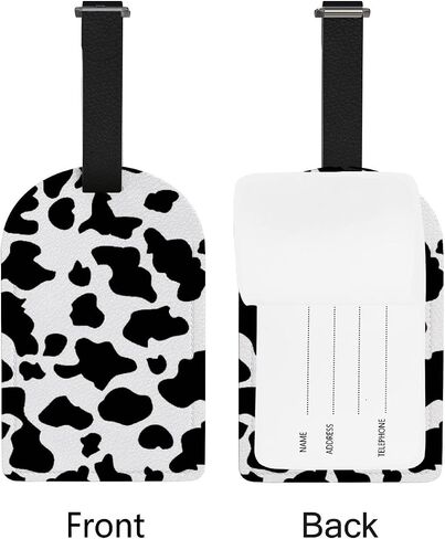 Travel Luggage Tag with Name ID Card Cow Pattern Print Baggage Tags,2 Pack PU Leather Suitcase Tag Set for Teenagers, 4.5x2.75 Inch in Saudi Arabia