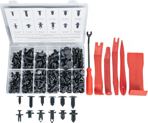 SunplusTrade 240 قطعة من مشابك الصدمات البلاستيكية للسيارة، مجموعة أدوات تثبيت الدفع للأحجام الشائعة، مجموعة مسامير دبابيس دفع تلقائية مع مجموعة أدوات 6 قطع، مزيل تثبيت - GM Ford Toyota Honda Chrysler in Kuwait