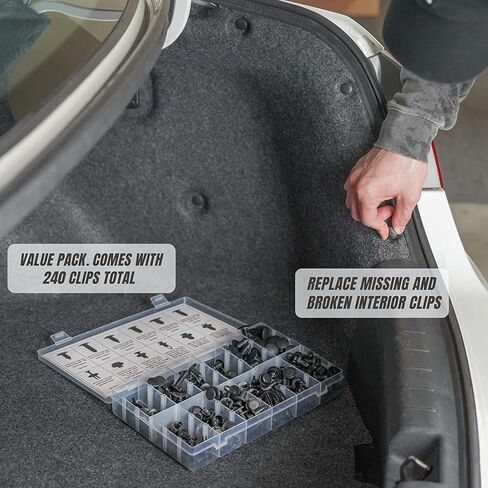 SunplusTrade 240 قطعة من مشابك الصدمات البلاستيكية للسيارة، مجموعة أدوات تثبيت الدفع للأحجام الشائعة، مجموعة مسامير دبابيس دفع تلقائية مع مجموعة أدوات 6 قطع، مزيل تثبيت - GM Ford Toyota Honda Chrysler in Kuwait