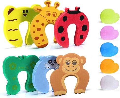 6PCS Finger Pinch Guard+5PCS Colorful Door Stopper Wall Protector, Baby Proofing Doors Made with Soft Foam Cushion Yet Durable,Cartoon Animal Door Stopper, Prevent Finger Pinch Injuries in Kuwait