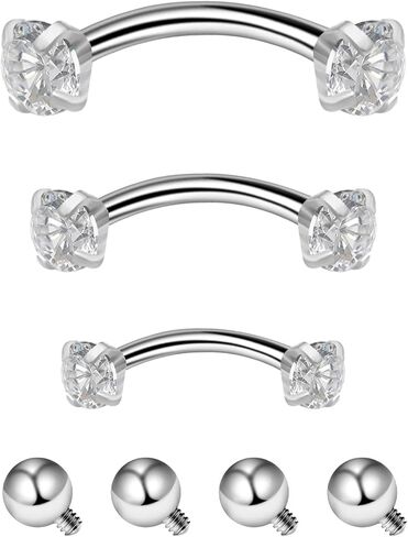 Dyknasz Internally Threaded Eyebrow Piercing Jewelry Surgical Steel Curved Barbell Tiny Eyebrow Ring Vertical Labret Lip Jewelry Ear Rook Navel Small Belly Button Ring for Women Men 16g 6mm/8mm/10mm in Saudi Arabia