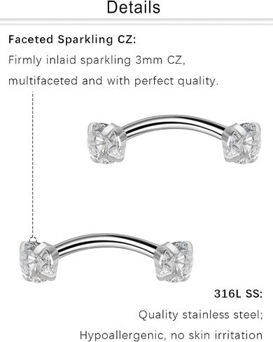 Dyknasz Internally Threaded Eyebrow Piercing Jewelry Surgical Steel Curved Barbell Tiny Eyebrow Ring Vertical Labret Lip Jewelry Ear Rook Navel Small Belly Button Ring for Women Men 16g 6mm/8mm/10mm in Saudi Arabia
