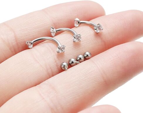 Dyknasz Internally Threaded Eyebrow Piercing Jewelry Surgical Steel Curved Barbell Tiny Eyebrow Ring Vertical Labret Lip Jewelry Ear Rook Navel Small Belly Button Ring for Women Men 16g 6mm/8mm/10mm in Saudi Arabia