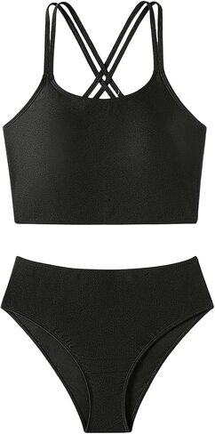 Girl's 2 Piece Bathing Suit Criss Cross Spaghetti Strap High Waisted Swimsuit Cute Bikini Set in Saudi Arabia