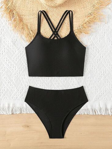 Girl's 2 Piece Bathing Suit Criss Cross Spaghetti Strap High Waisted Swimsuit Cute Bikini Set in Saudi Arabia