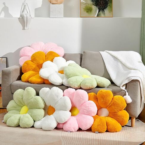 17.7In Cute White Daisy Flower Shaped Kids Throw Pillow Flower Throw Pillow Floor Pillow Cushion Sunflower Pillow Decorative Pillow for Kids Teens Tweens Girls. in Saudi Arabia