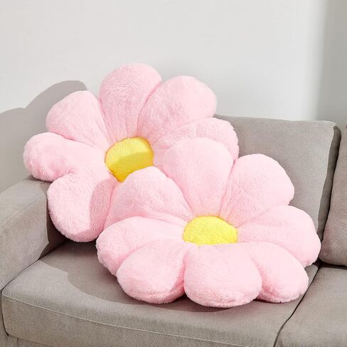 17.7In Cute White Daisy Flower Shaped Kids Throw Pillow Flower Throw Pillow Floor Pillow Cushion Sunflower Pillow Decorative Pillow for Kids Teens Tweens Girls. in Saudi Arabia