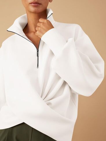 Fisoew Womens Casual Half Zip Sweatshirts Twist Front Long Sleeve Sweatshirt High Neck Loose Fit Pullover Tops in Saudi Arabia