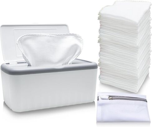 64 عبوة مناديل مبللة للأطفال قابلة لإعادة الاستخدام مع موزع، مناديل مبللة من القطن الطبيعي للأطفال، مناديل حفاضات صديقة للبشرة لمسح وجه جسم الطفل ويديه، تتضمن حقيبة واقية للغسيل في الغسالة in Kuwait